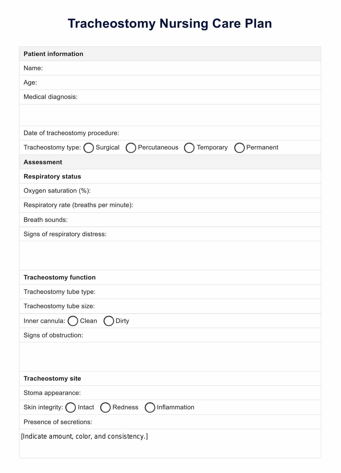 Tracheostomy Nursing Care Plan PDF Example