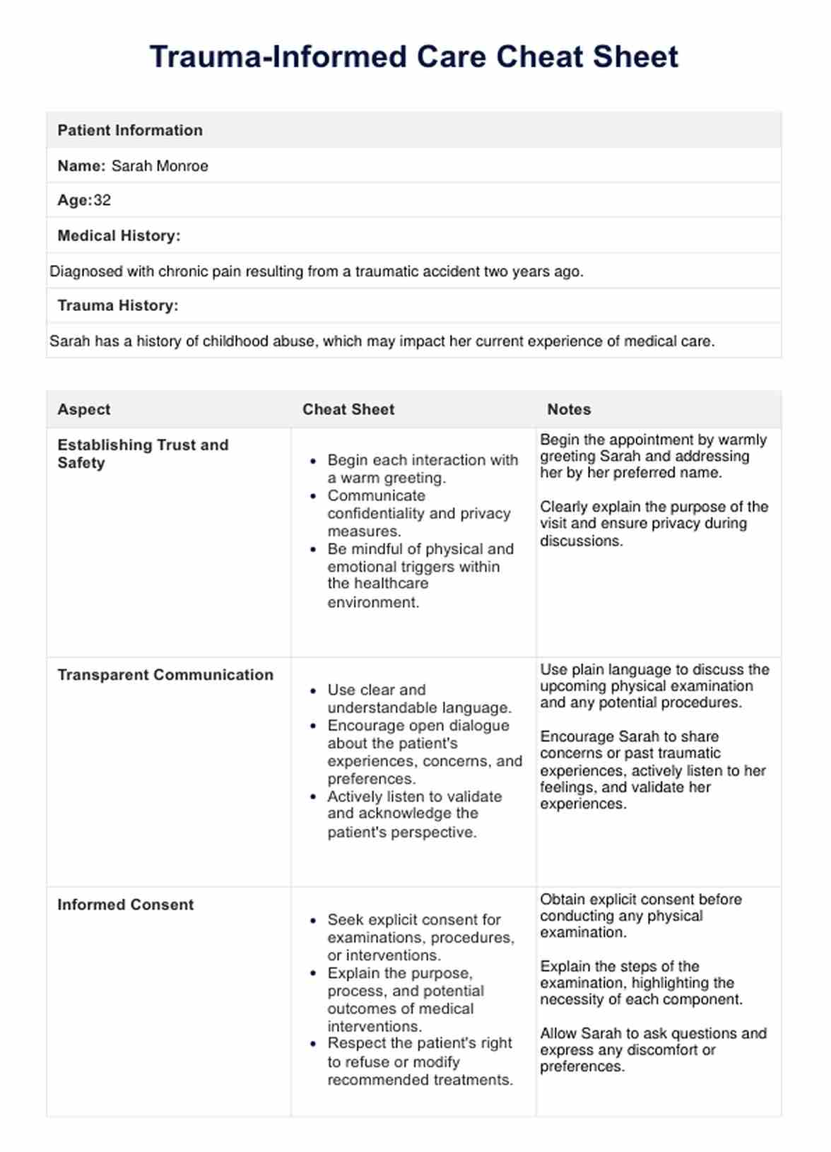 트라우마 인포메이션 케어 치트 시트 PDF Example