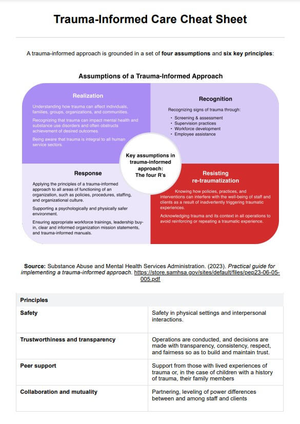 Traumatietoisen hoidon huijausarkki PDF Example