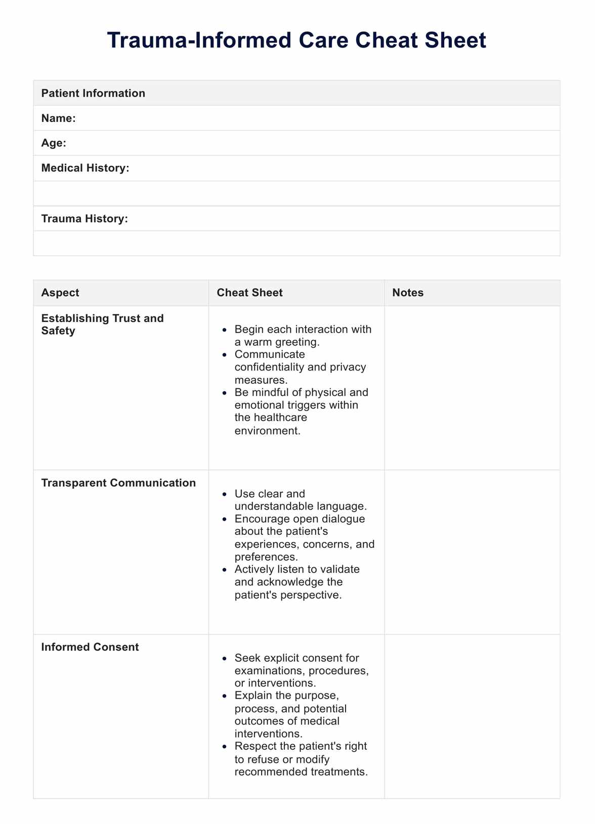 Trauma-Informed Care Cheat Sheet PDF Example