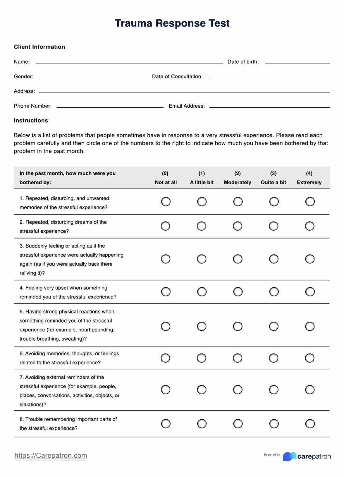 Trauma Response Test PDF Example