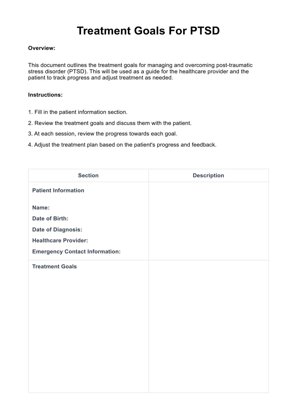 Treatment Goals For PTSD PDF Example
