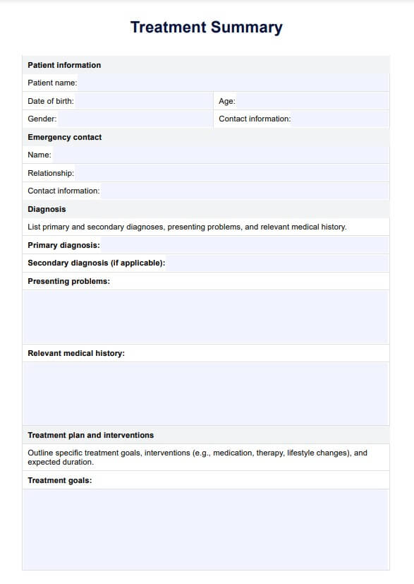 Mẫu tóm tắt điều trị PDF Example