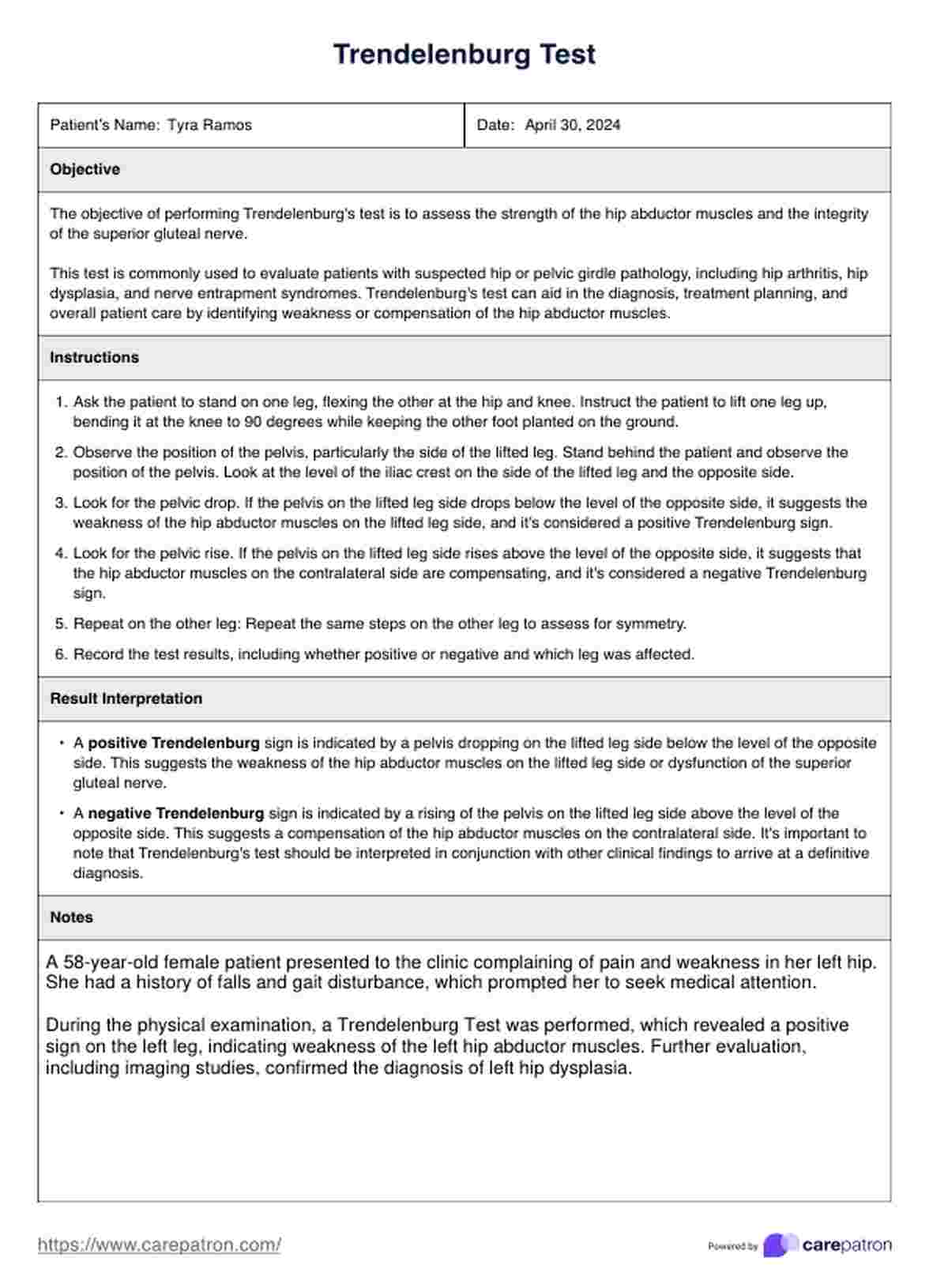 Trendelenburg Test PDF Example