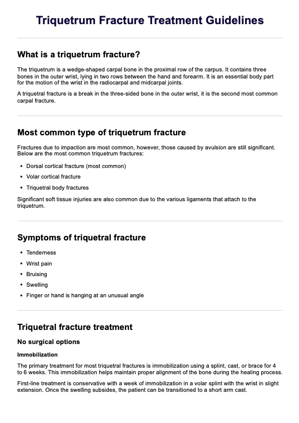 Triquetrum Fracture Treatment Guidelines  PDF Example