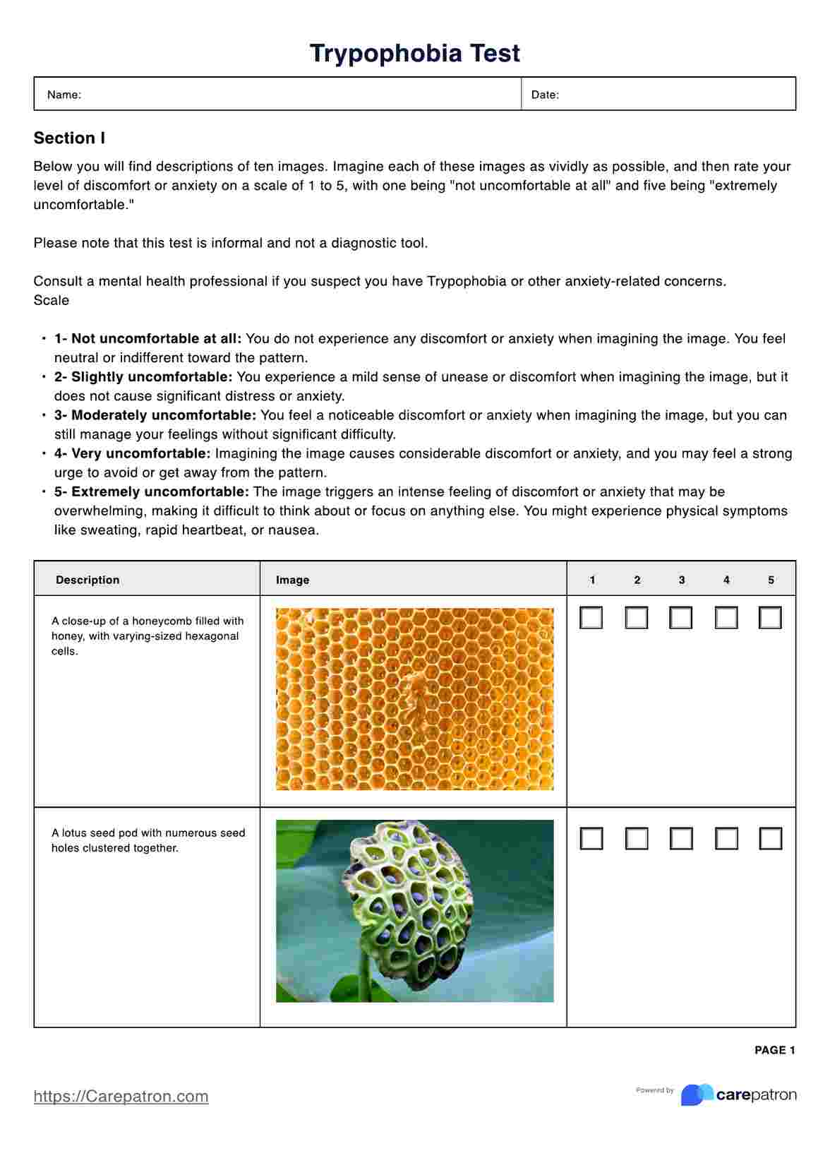 Trypophobia Test PDF Example