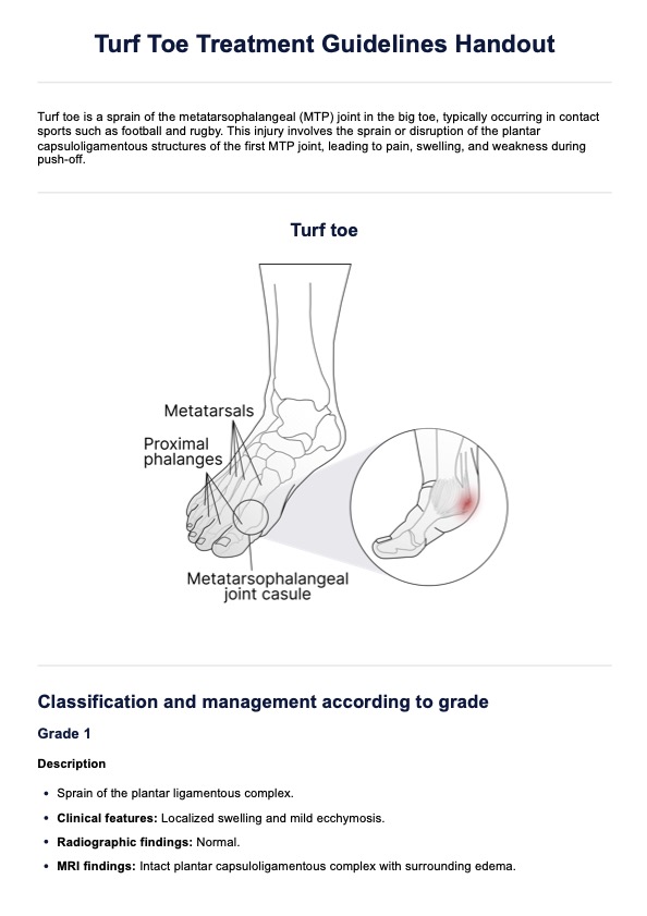 Turf Toe Treatment Guidelines Handout PDF Example