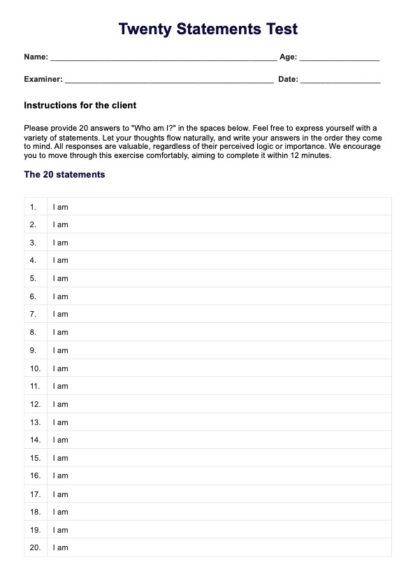 Twenty Statements Test PDF Example