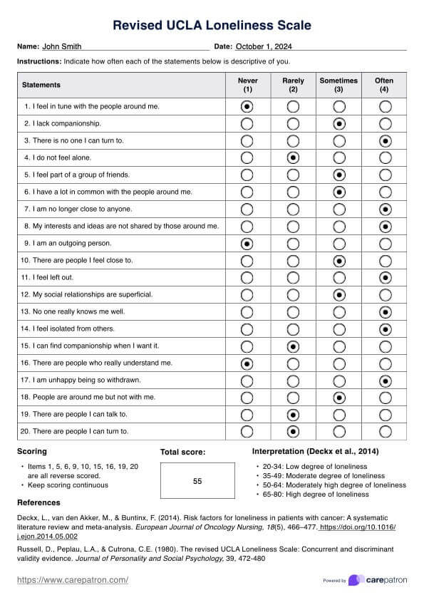 UCLA Loneliness Scale PDF Example