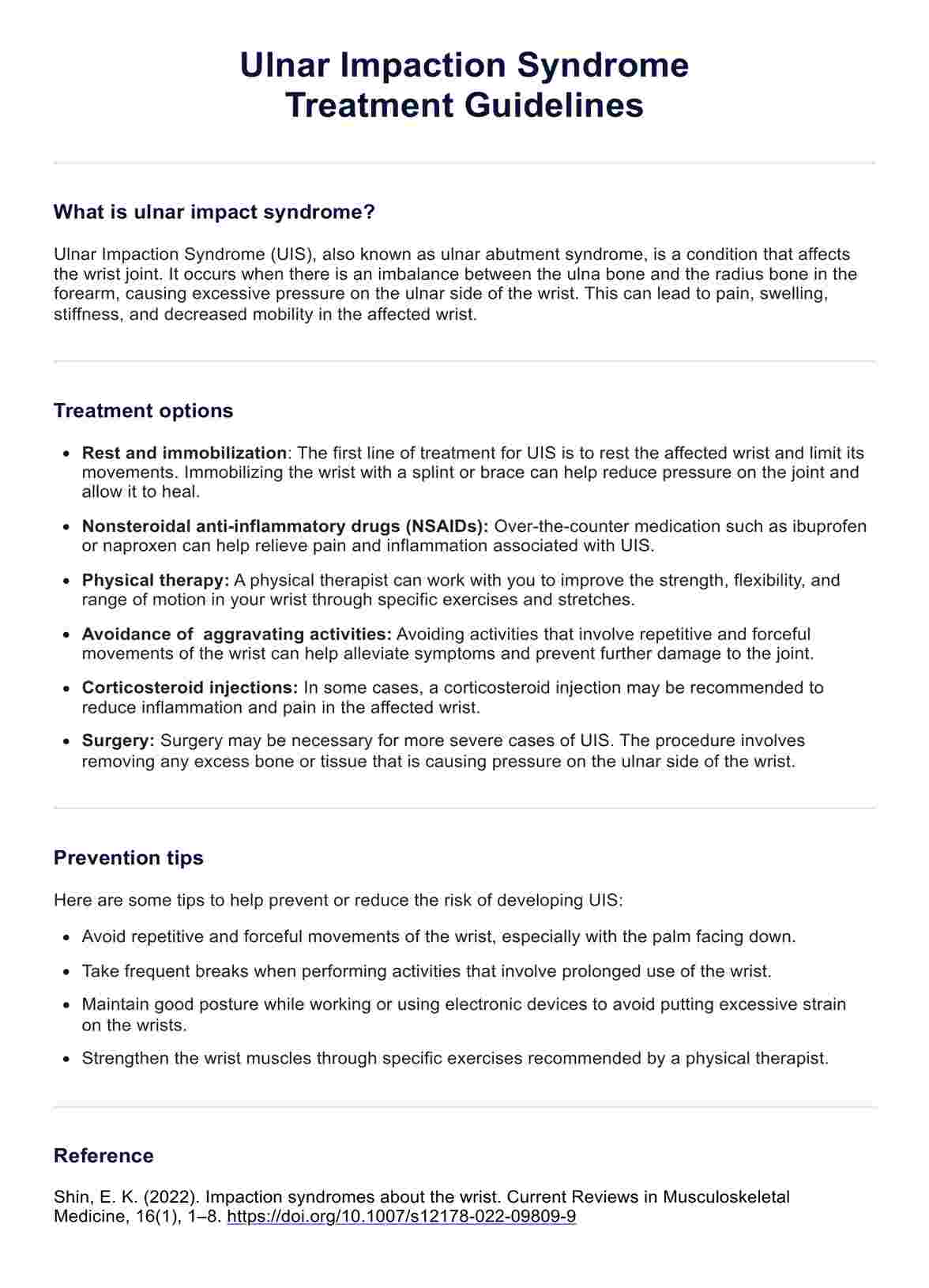 Folleto de directrices para el tratamiento del síndrome de impactación cubital PDF Example