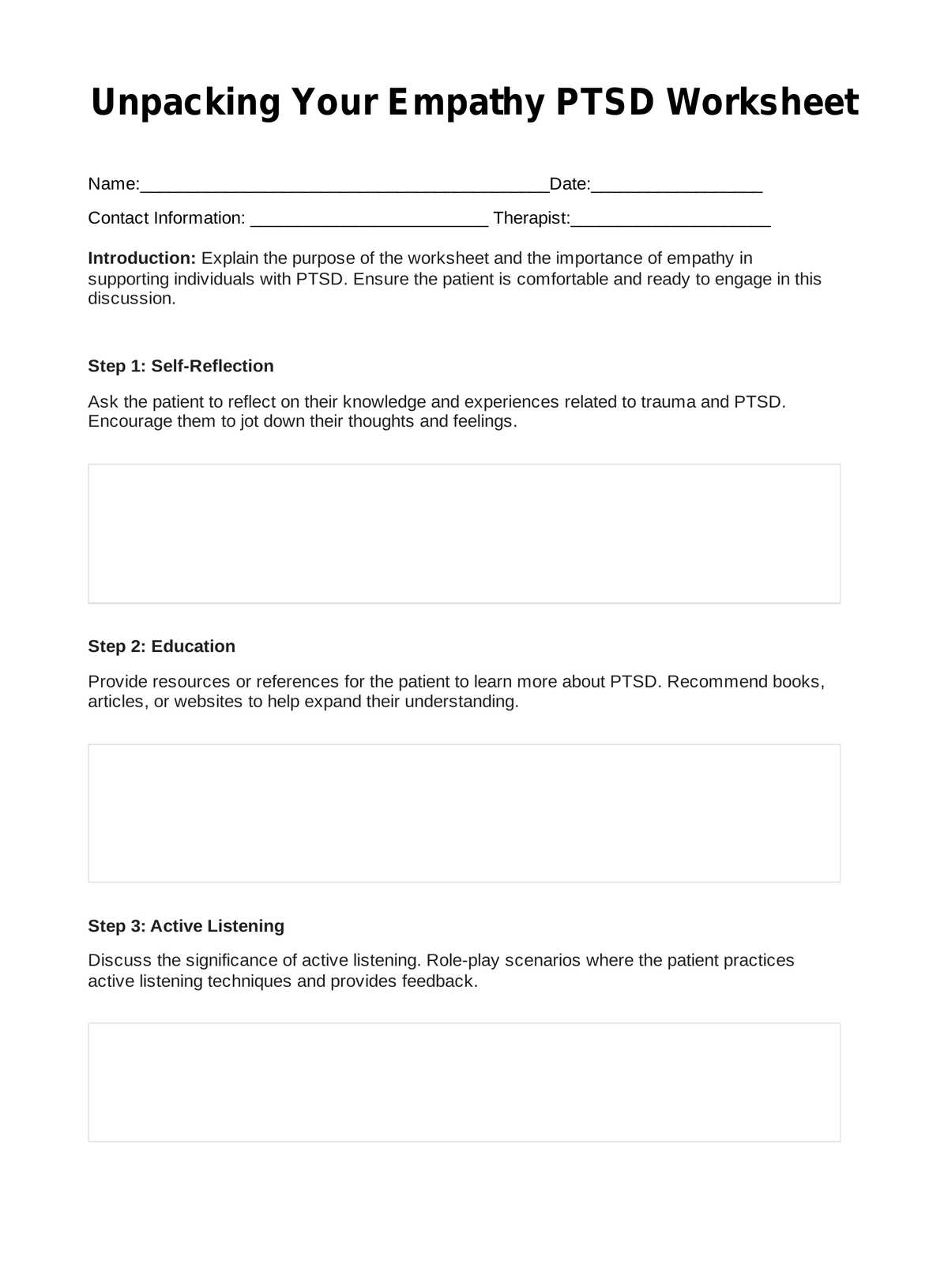 Unpacking Your Empathy PTSD Worksheet PDF Example