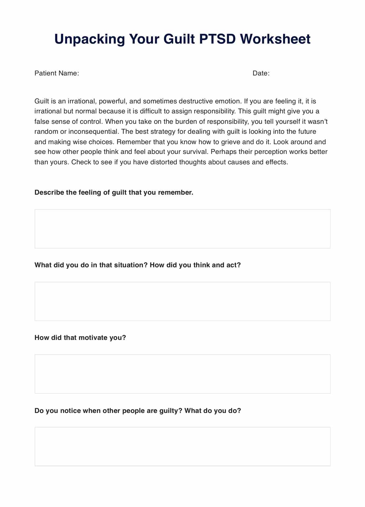 Unpacking Your Guilt PTSD Worksheet PDF Example