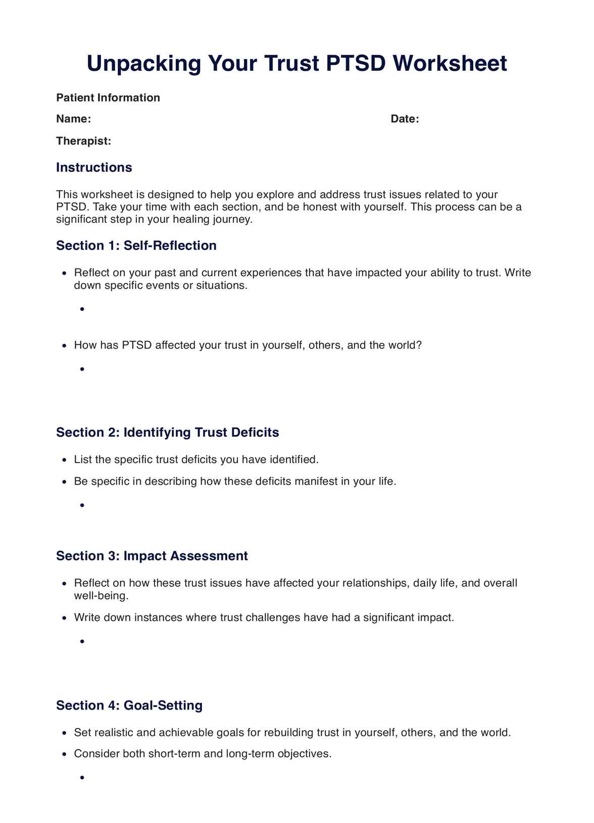 Unpacking Your Trust PTSD Worksheet PDF Example