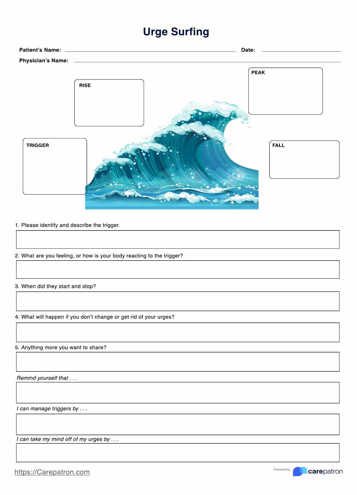 Urge Surfing Worksheet PDF Example