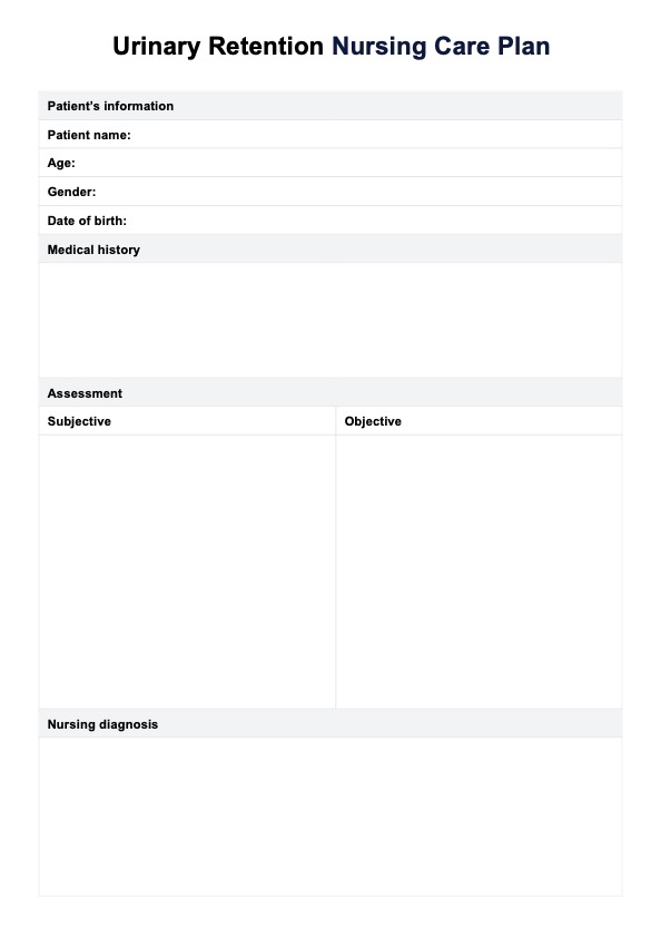 Virtsan pidätyshoitosuunnitelma PDF Example