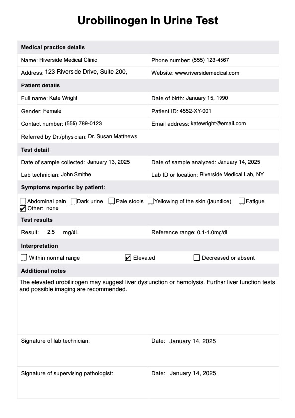 Urobilinogen In Urine PDF Example