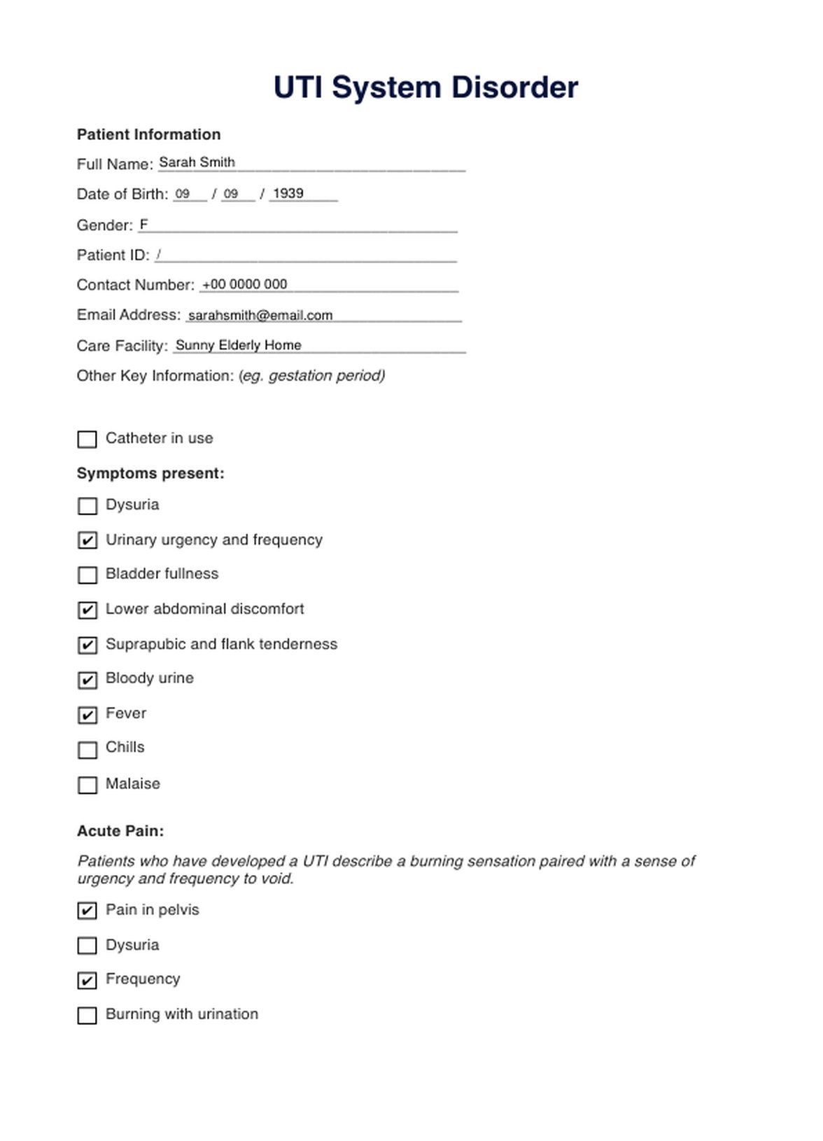 UTI System Disorder Template & Example | Free PDF Download