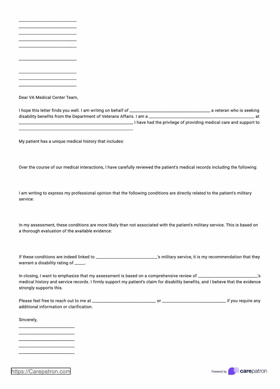 VA Doctors Note Template PDF Example