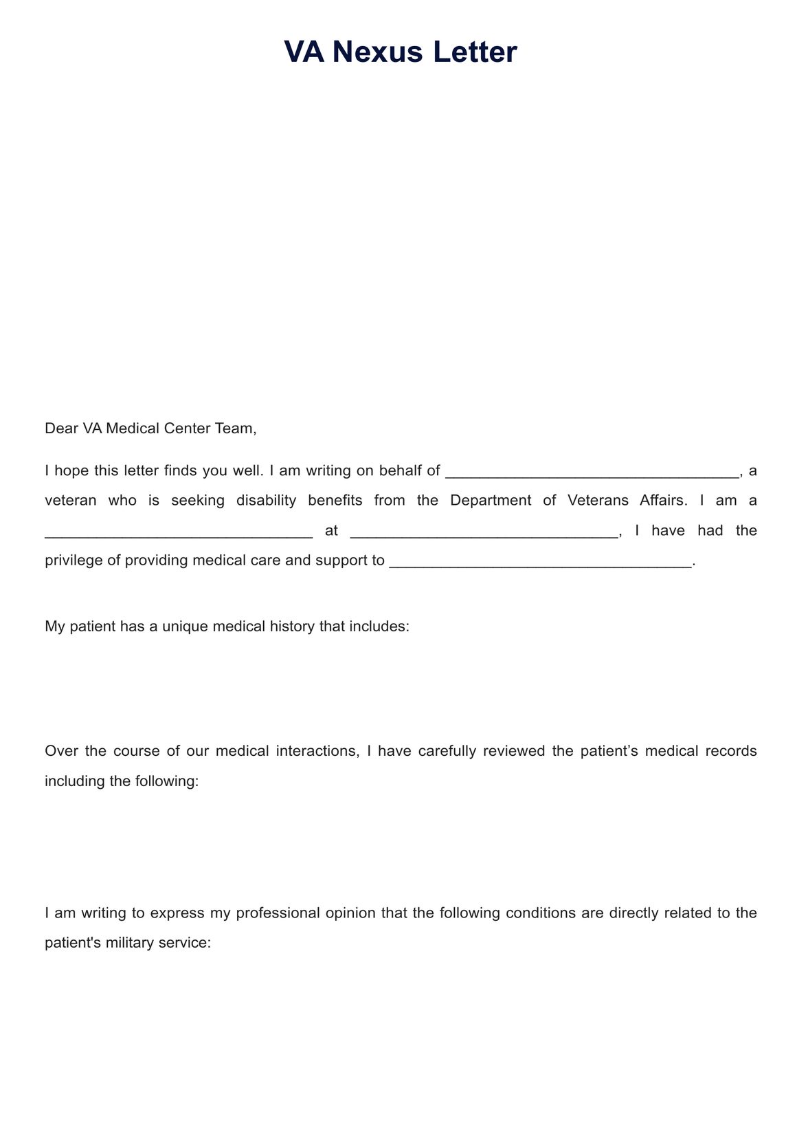 VA Nexus Letter Template PDF Example