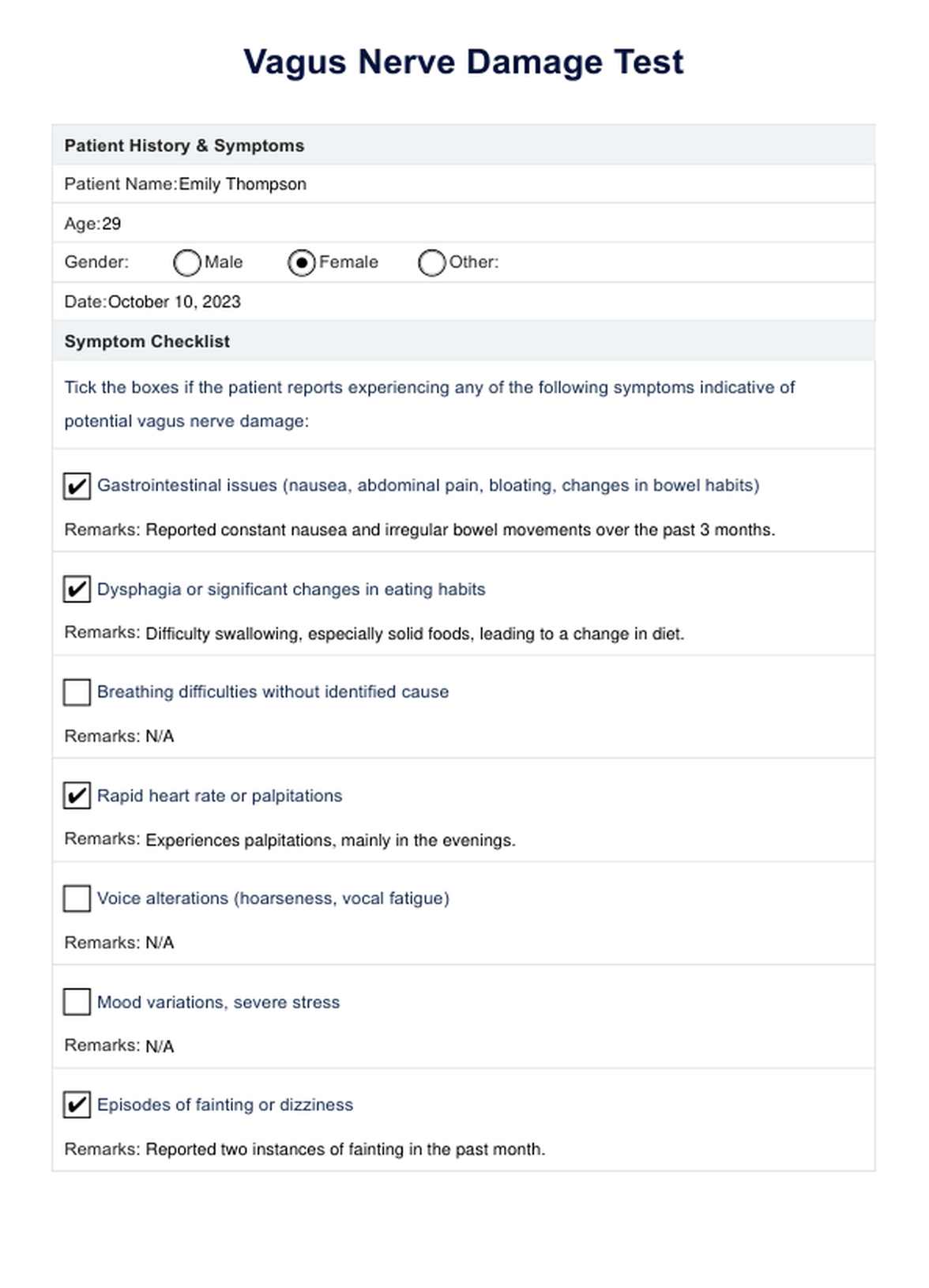 Vagus Nerve Damage Test PDF Example