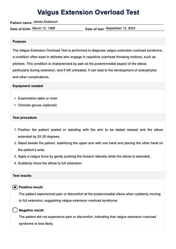 Valgus Extension Overload Test PDF Example