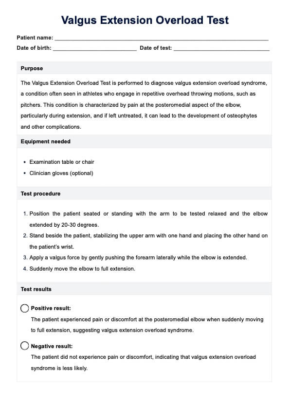 Valgus Extension Overload Test PDF Example