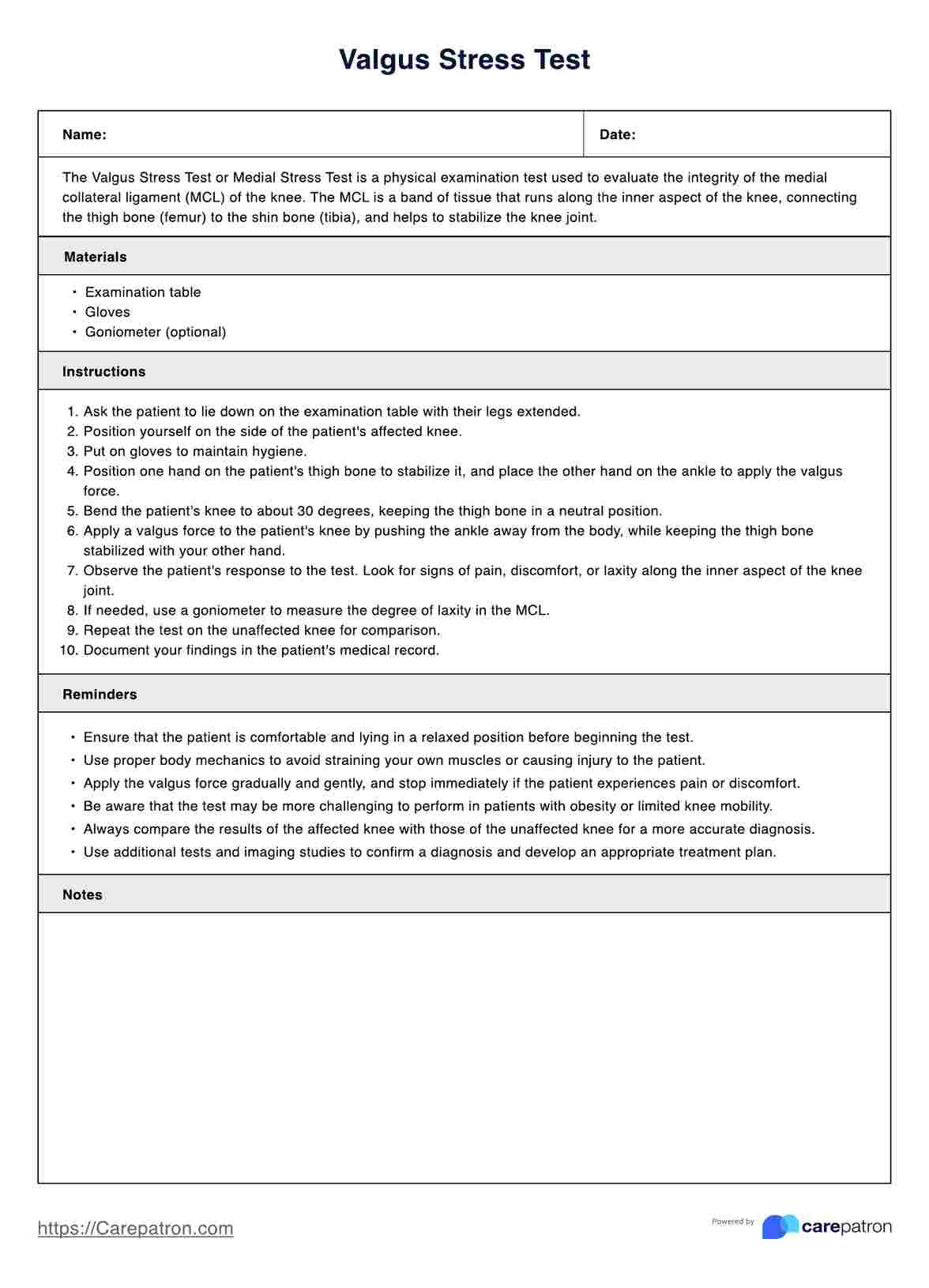 Valgus Stress Test PDF Example
