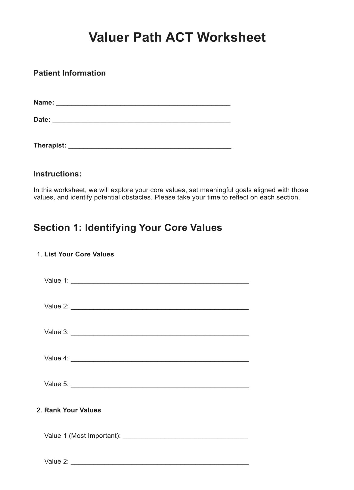Valuer Path ACT Worksheet PDF Example