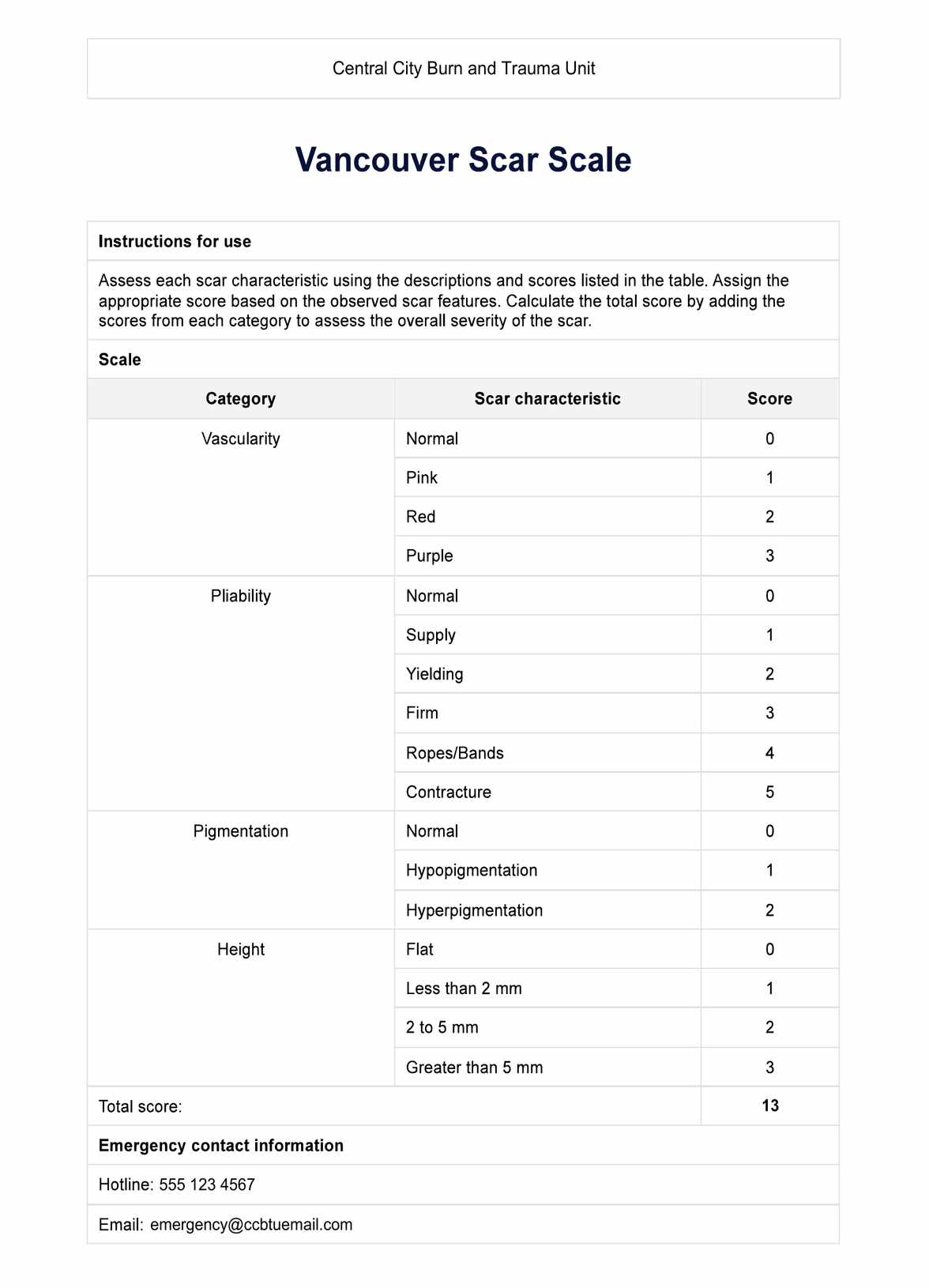 Vancouver Scar Scale PDF Example