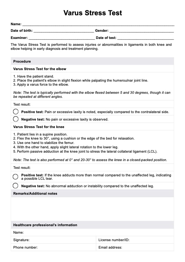 Varus Stress Tests PDF Example