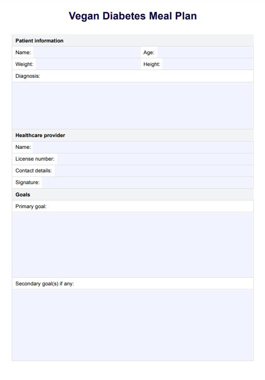 Vegan Diabetes Meal Plan PDF Example