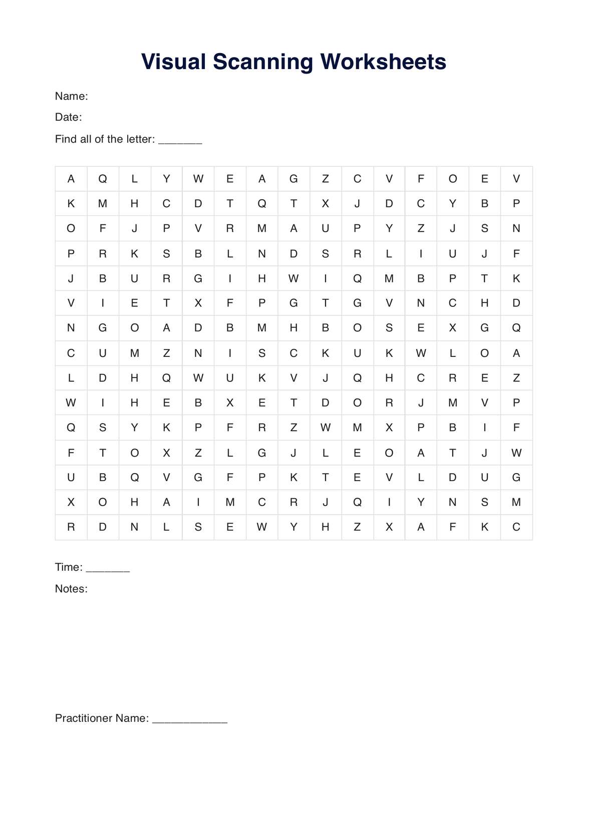 Visual Scanning Worksheet PDF Example