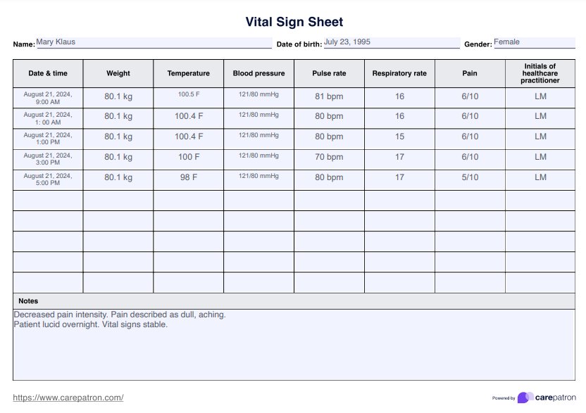 Vital Sign-ark PDF Example