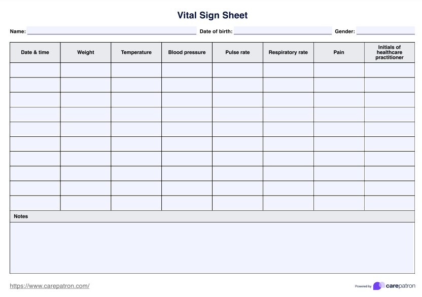 Vital Sign Sheets PDF Example