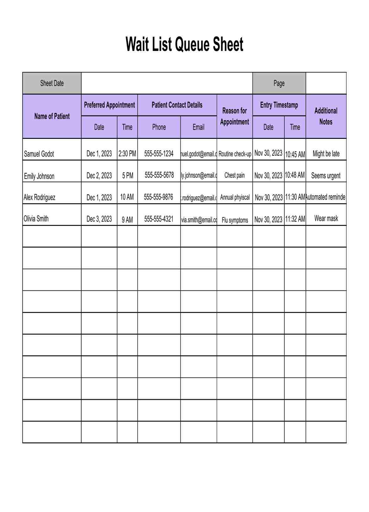 Wait List Template & Example | Free PDF Download