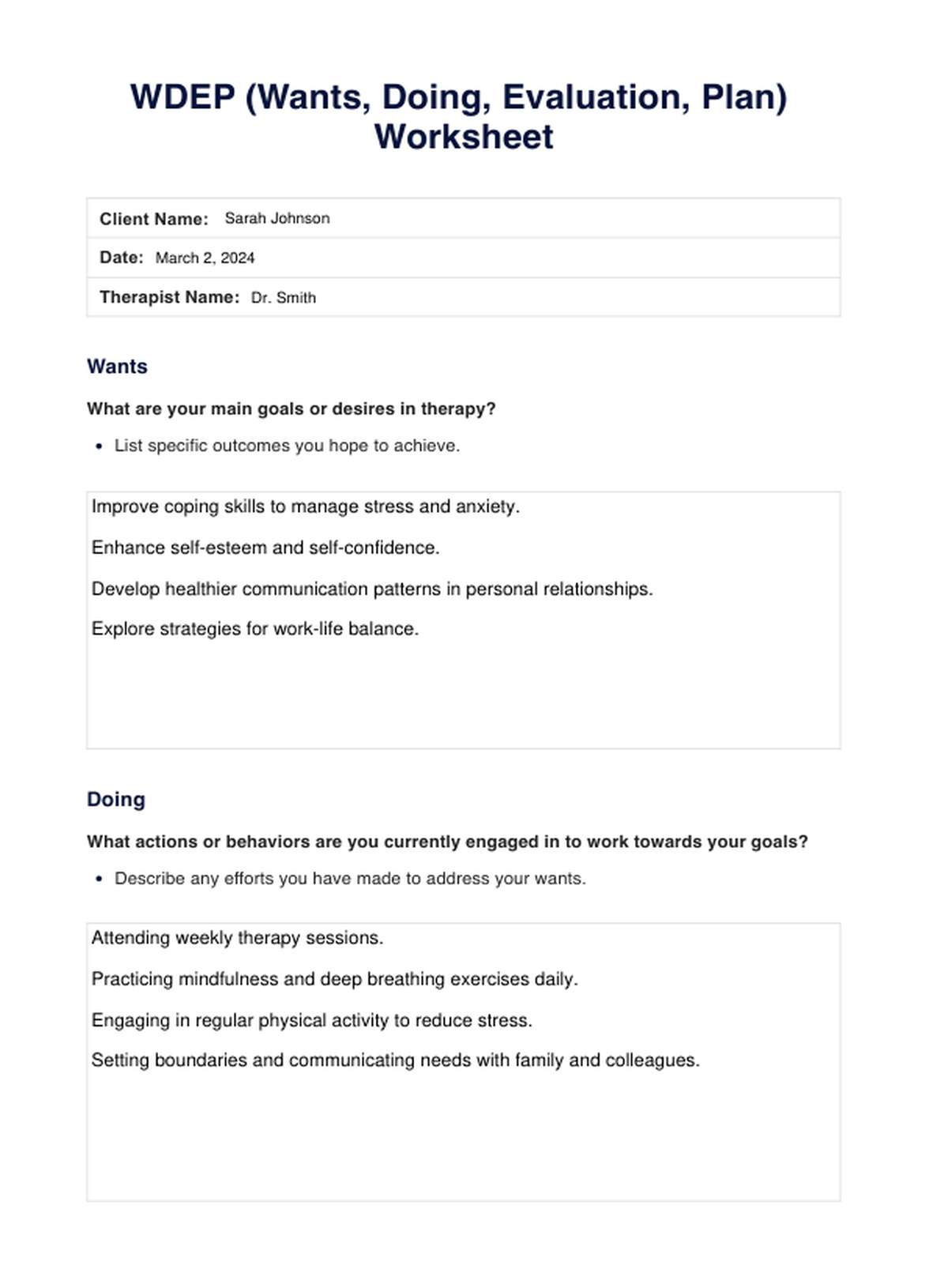 WDEP Worksheet PDF Example