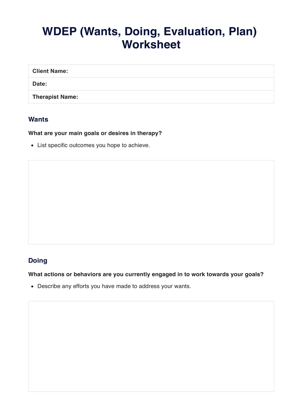 WDEP Worksheet PDF Example