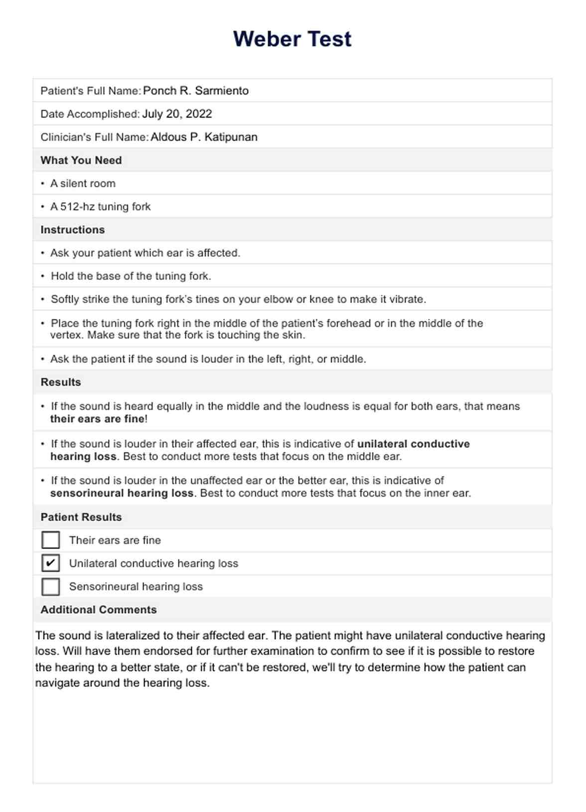 Weber Test PDF Example