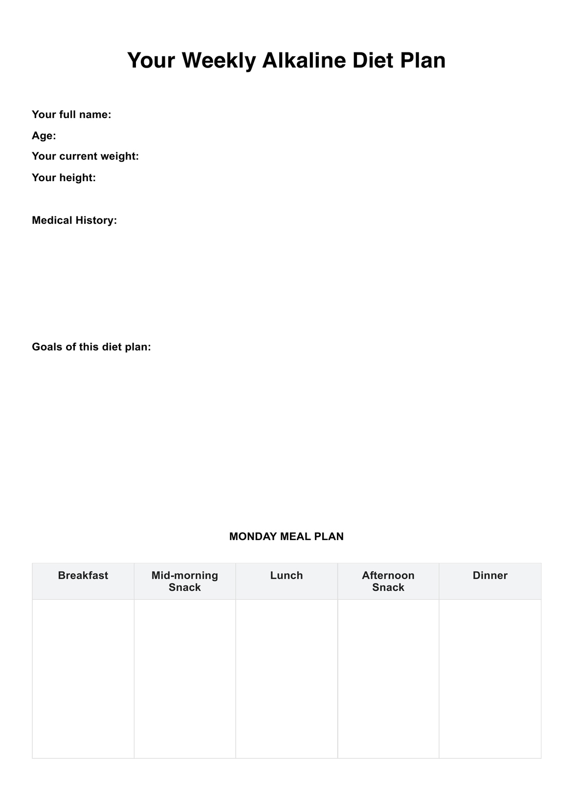 Alkaline Diet Plan PDF Example
