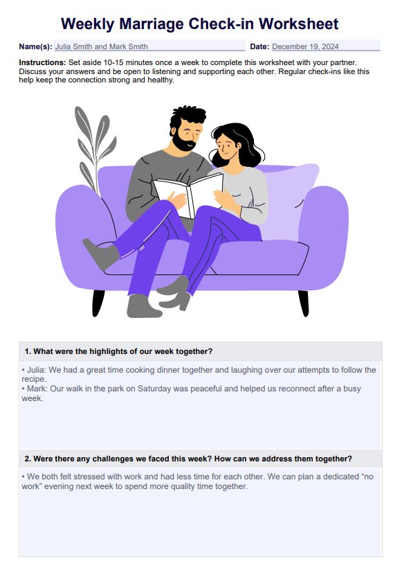 Weekly Marriage Check-in Worksheet PDF Example