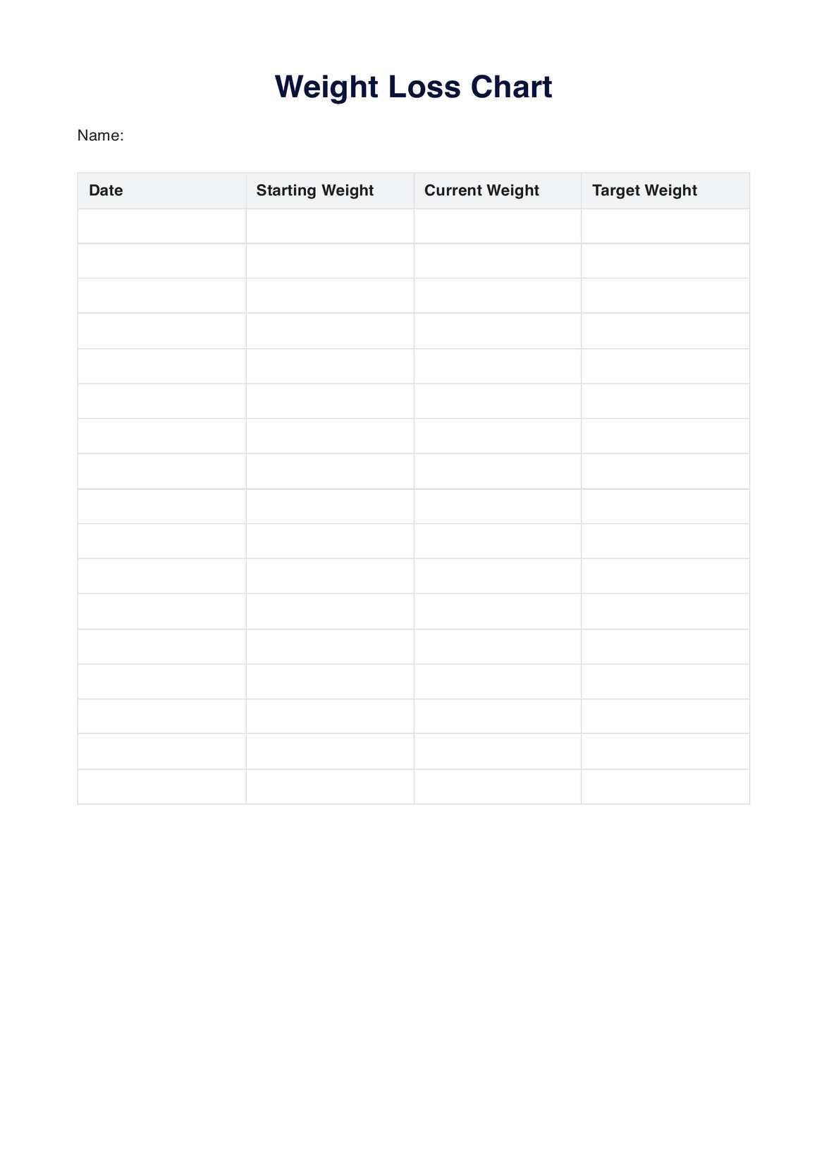 Weight Loss Chart PDF Example