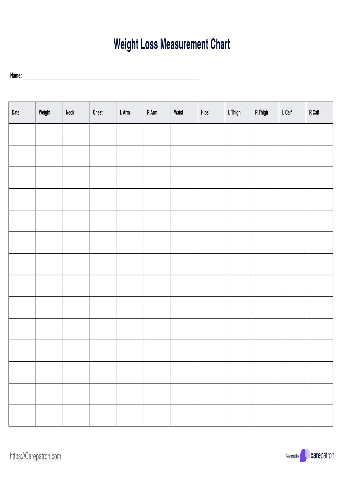 Weight Loss Measurement Chart PDF Example