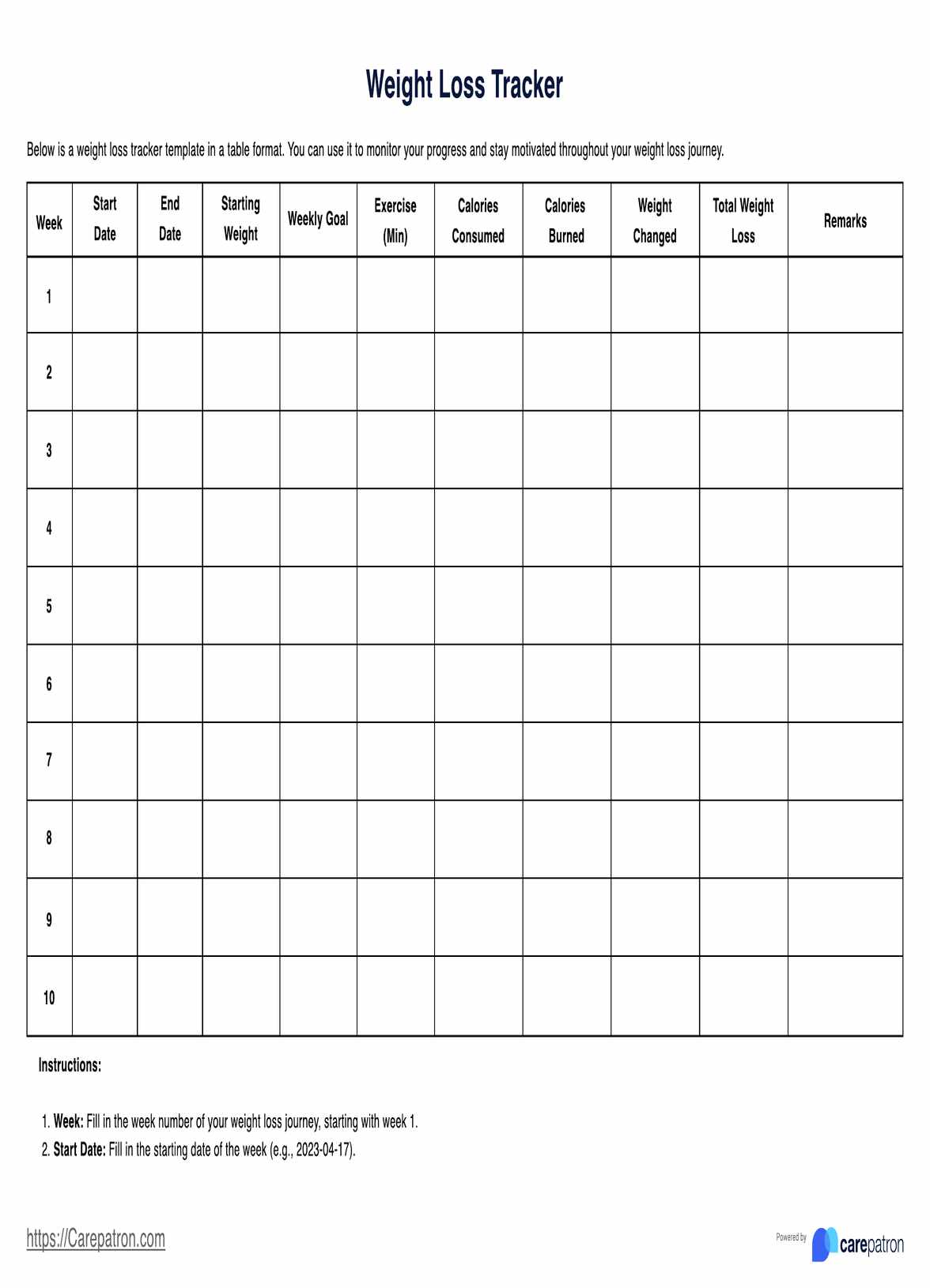 Weight Loss Tracker PDF Example