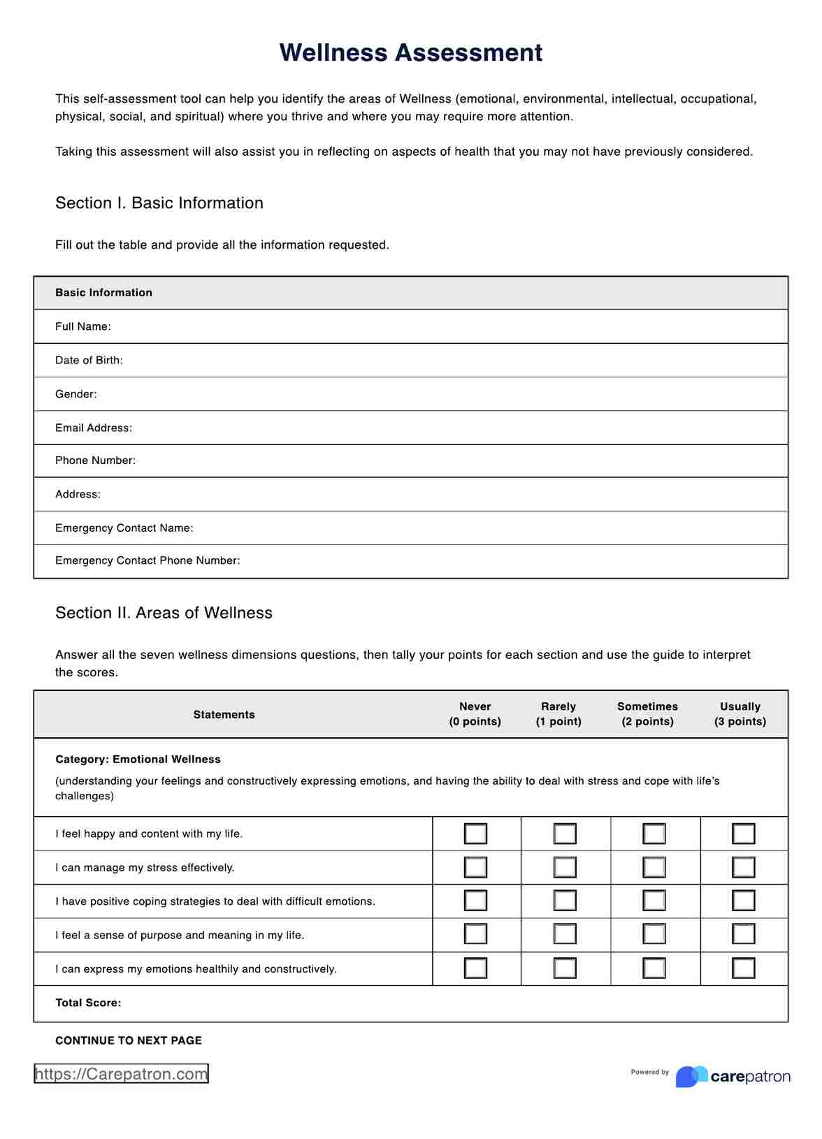 Wellness Assessment PDF Example