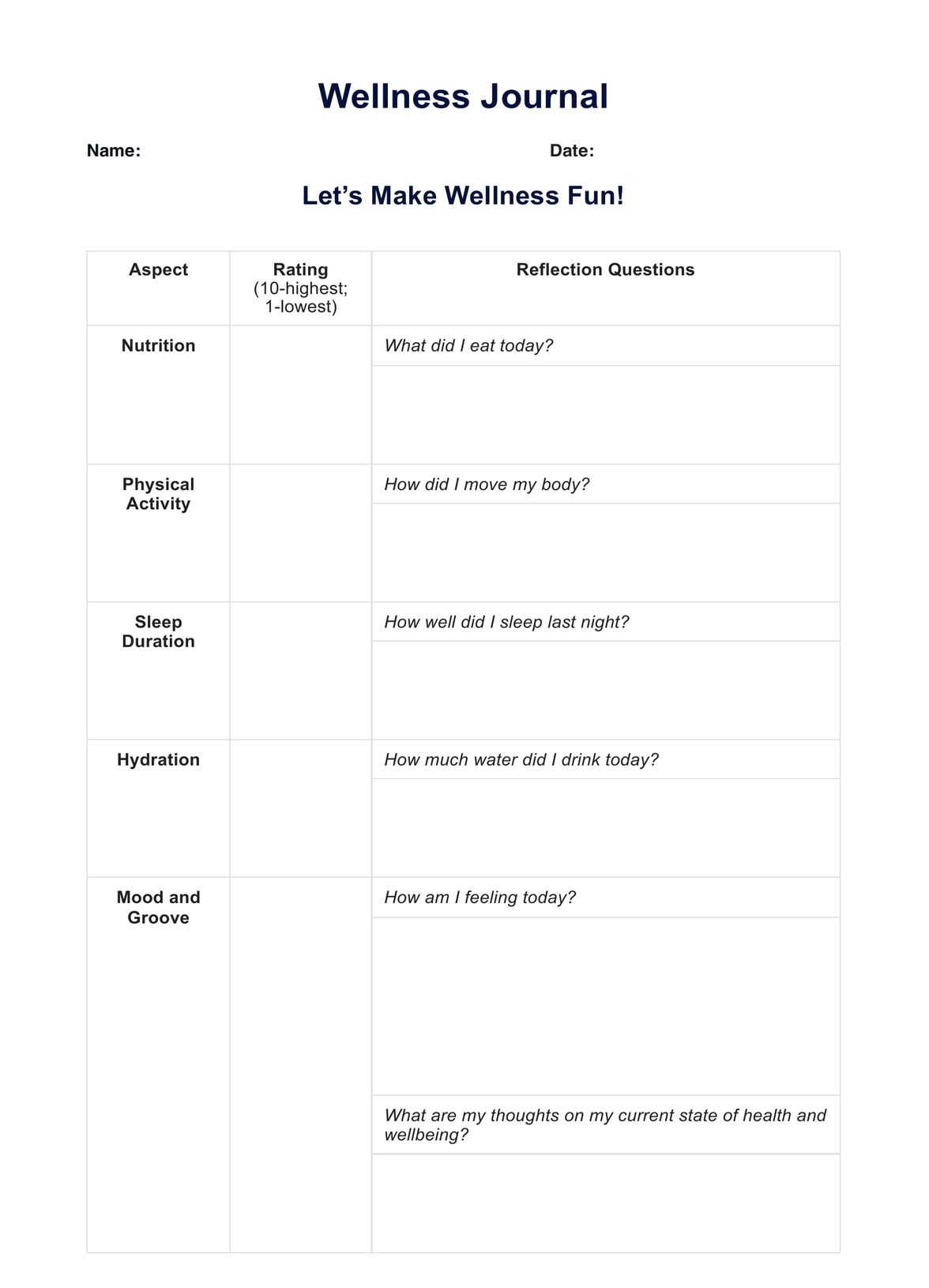 Wellness Journal PDF Example