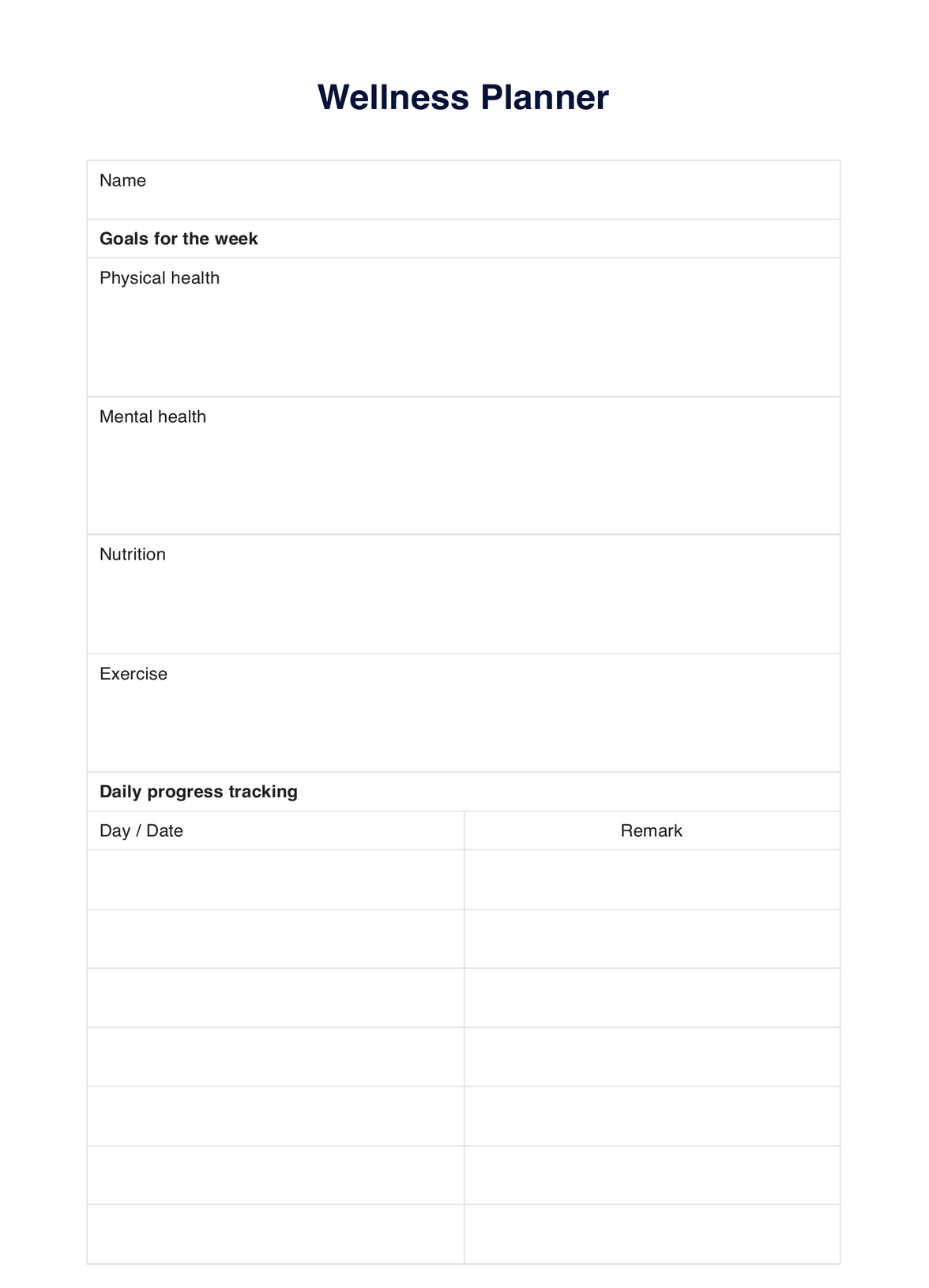 Wellness Planner PDF Example