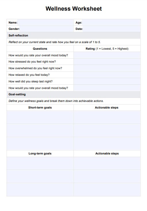 Wellness Worksheets PDF Example