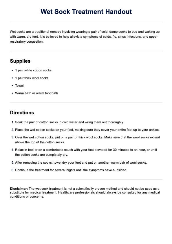 Wet Sock Treatment Handout PDF Example