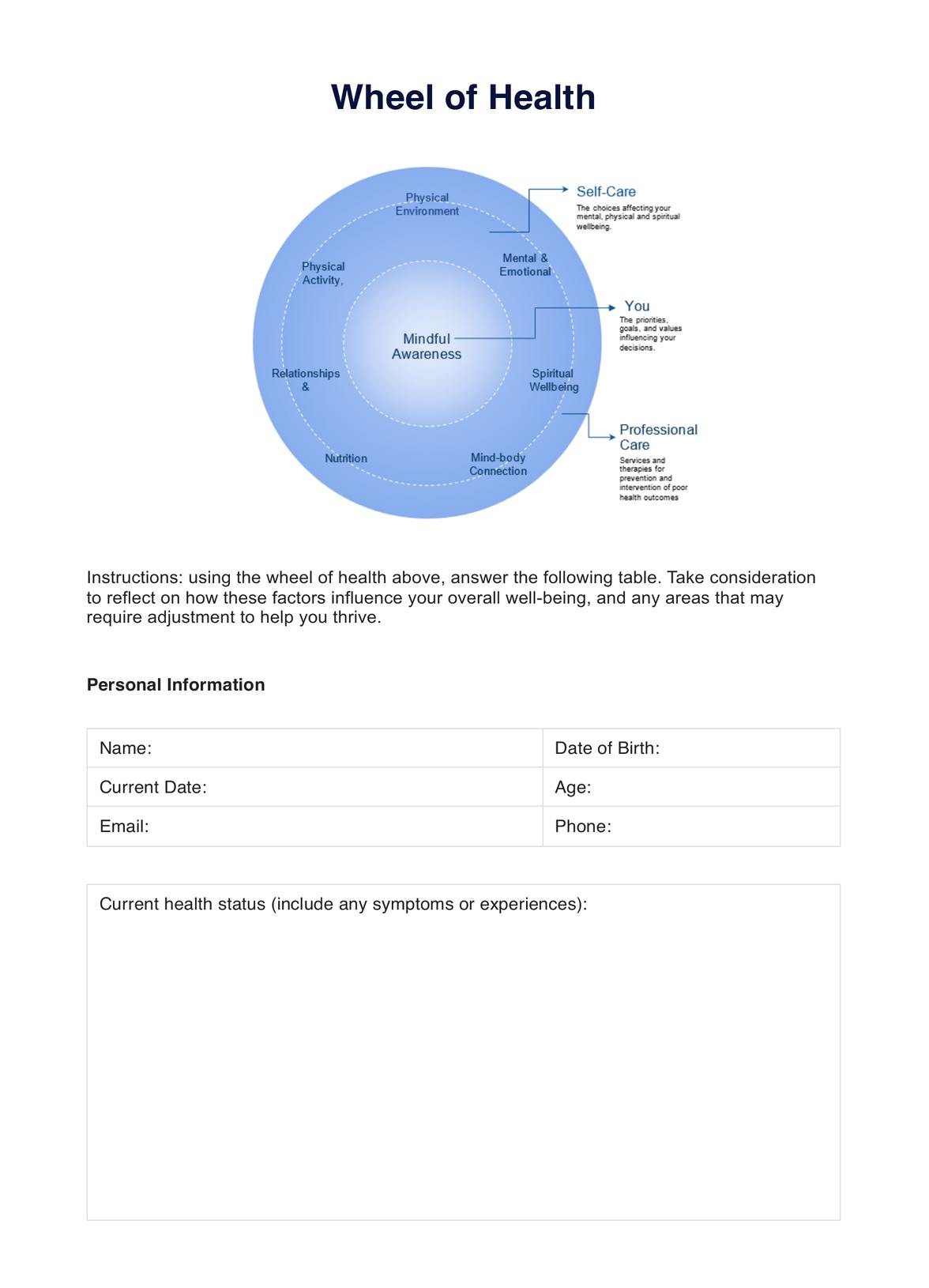 Wheel Of Health Template PDF Example