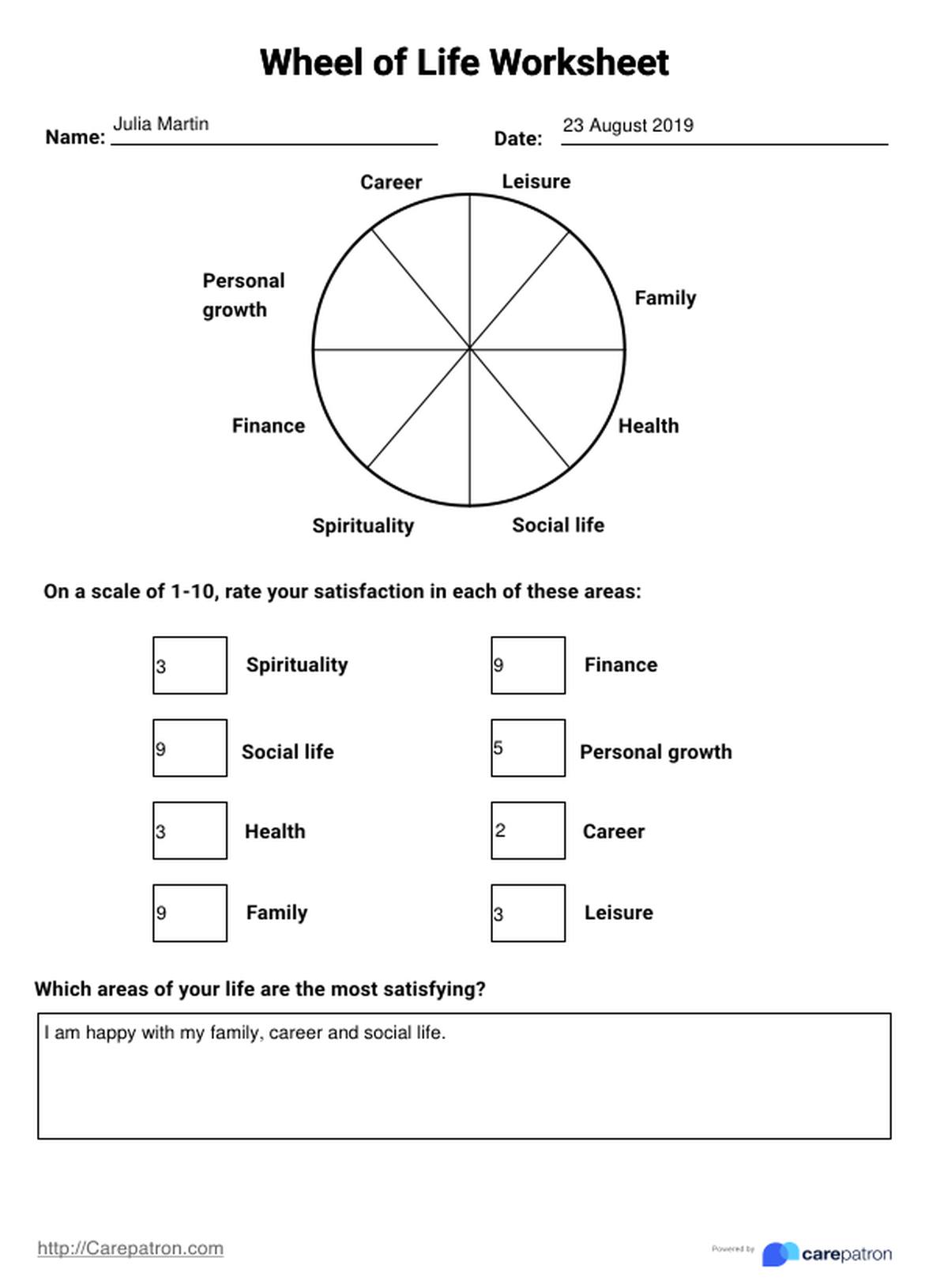 Formulario de Evaluación de la Rueda de la Vida PDF Example